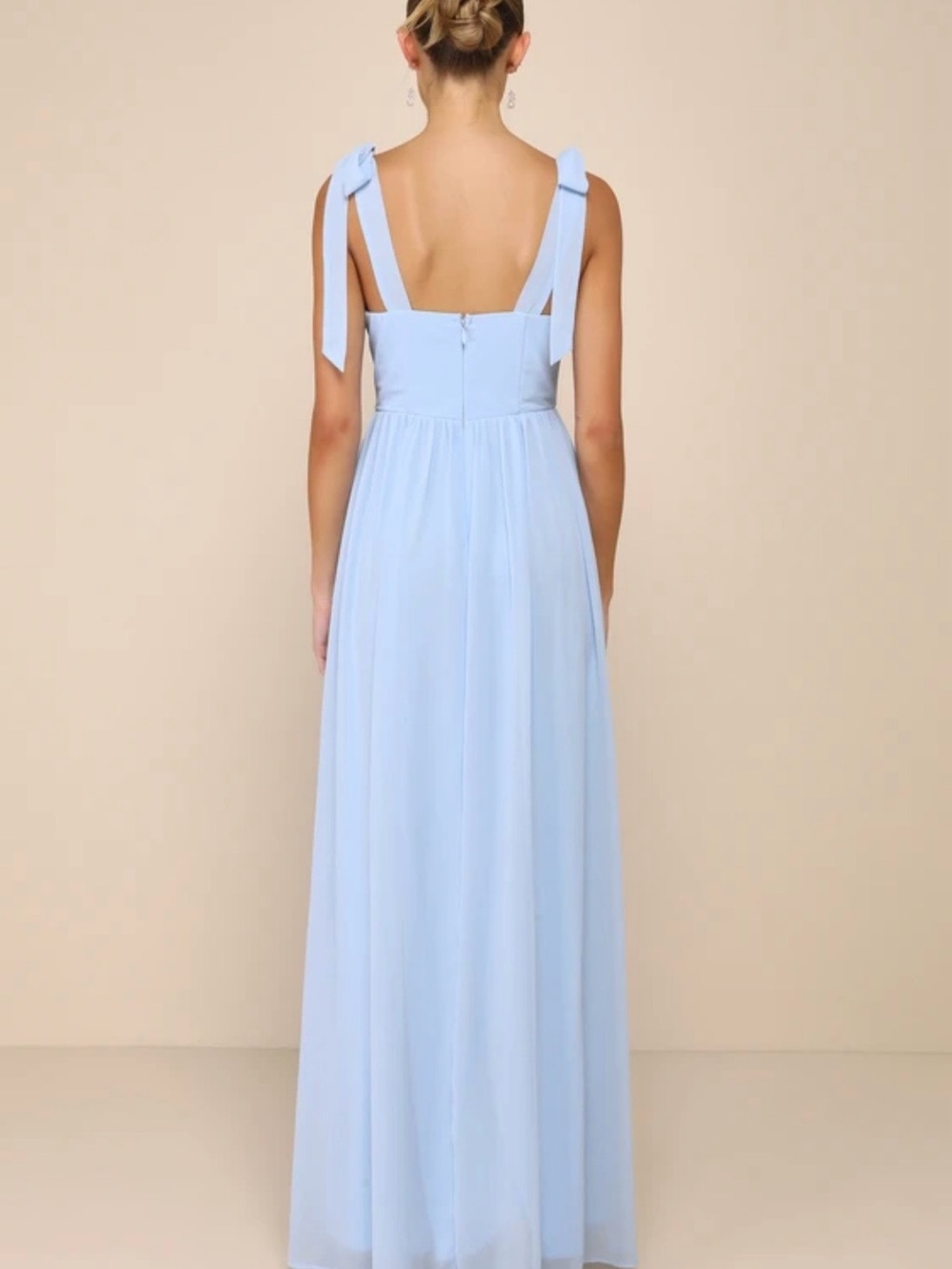 NEW WITH TAGS Lulu's Radiant Charisma Light Blue Chiffon Ruched Tie-Strap Maxi - Picture 2 of 4